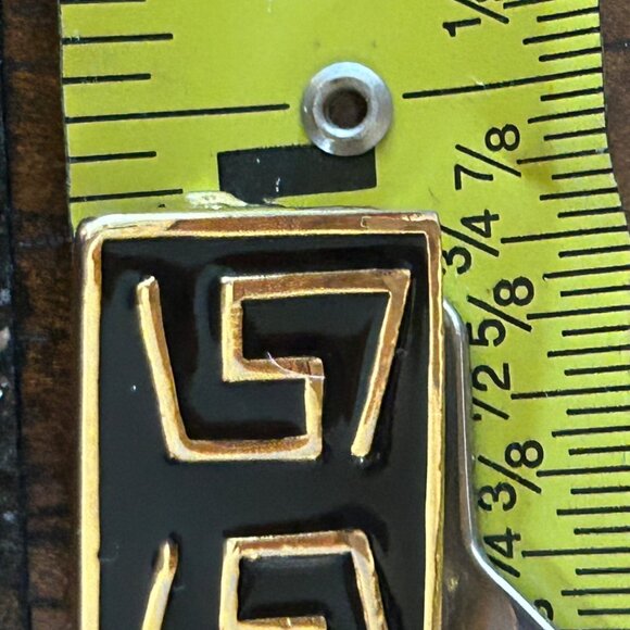 Vintage Gold & Black  Earrings Enamel Greek Key Clip-On 1980s Designer Statement - Picture 10 of 14